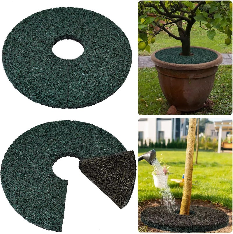 Waybas 2pcs Double Side Rubber Tree Mulch Ring, 12In Heavy Duty Recycled Rubber Mulch Mat Natural Look Tree Root Protector Mat Reversible Round Tree Ring for Prevent Animal Dig, (Green Brown) - Image 1